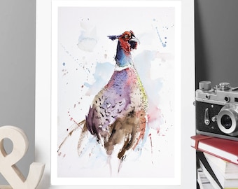 Pheasant Watercolor Giclee Print, Limited Edition Bird Art