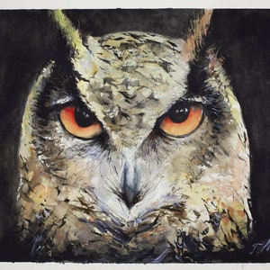 Owl art print, ltd edition art print of my original watercolour painting. Perfect gift idea for owl lovers and bird lovers, wildlife art.