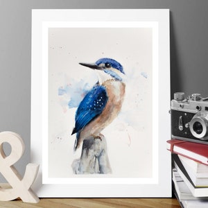 Kingfisher - Art print of my original watercolour painting. Birds life art, great gift idea. Available up to size: A2. Premium quality Print