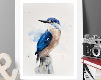 Kingfisher - Art print of my original watercolour painting. Birds life art, great gift idea. Available up to size: A2. Premium quality Print