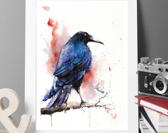 Limited Edition Crow Giclée Art Print, Original Watercolor Painting
