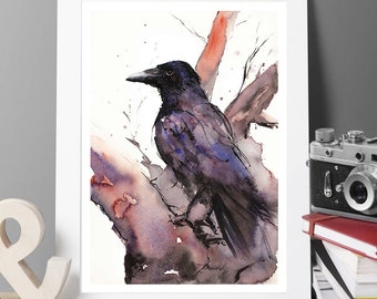 Raven Watercolor Art Print – Gothic Home Decor, Limited Edition
