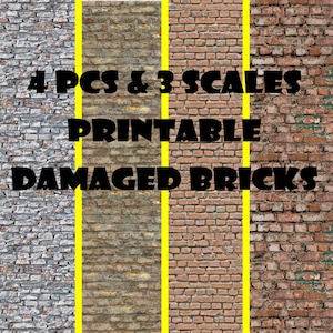 Miniature Old Damaged Brick DIGITAL Printable Wallpaper Download Dollhouse Red Brick Wall Digital Download 4 Pcs 1/6 1/12 1/24 Scales