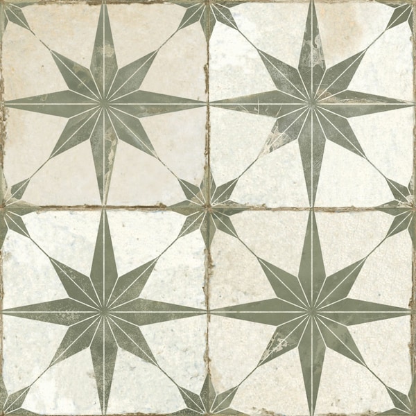 1/6 1/12 1/24 Dollhouse Old Damaged Dirty Sage Star with Matte White Surface Floor Tile Seamless DIGITAL Printable Sheets Instant download