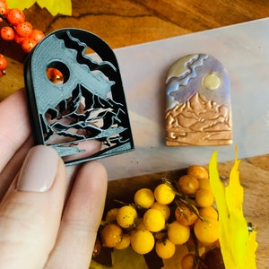 Cloudy Full Moon and Mountain Peak Embossed Sharp Cutter for Clay and More