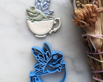 Fairy Toad in a Teacup Embossed Sharp Clay Cutter