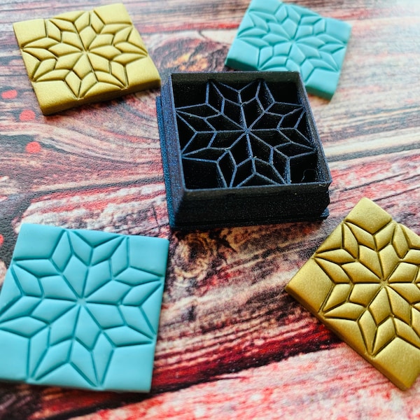 Quilt Square Pattern Inspired Snowflake 2 - Embossed Sharp Clay Cutter