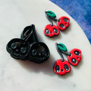Small Chibi Skull Cherries  - Embossed Sharp Clay Cutter