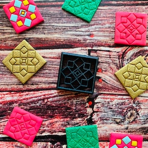 Quilt Square Pattern Inspired Traditional Squares 4 - Embossed Sharp Clay Cutter