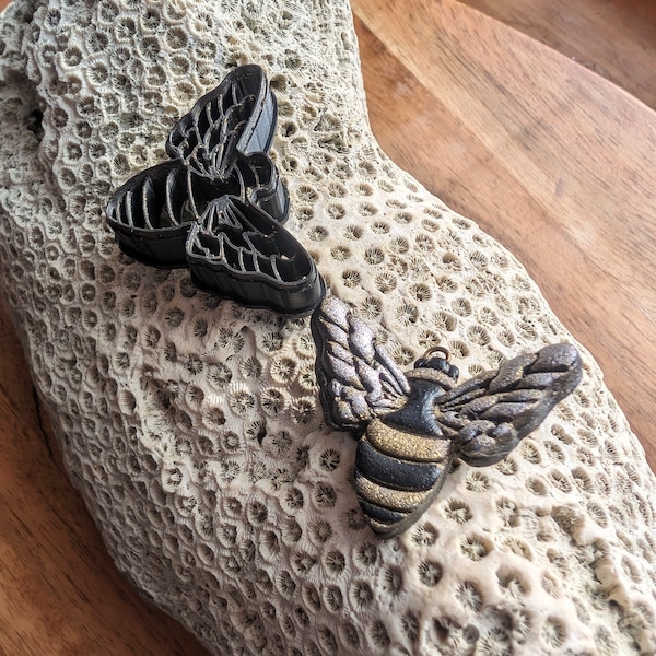 Striped Bee with Spread Wings Earring Clay Cutter