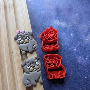 Cartoon Pugs Pair of One Male and One Female Sharp Clay Cutter