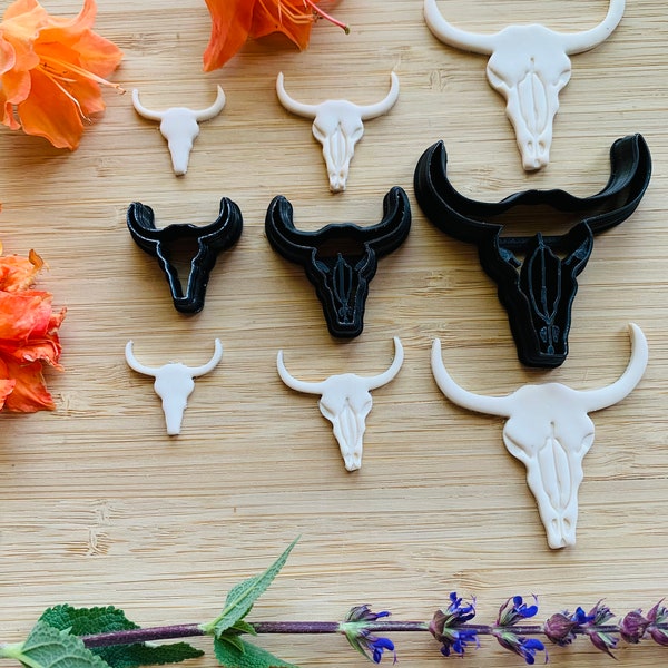 Choose Your Size - Steer Skull with Horns - Bull Cow Earring Embossed Sharp Clay Cutter