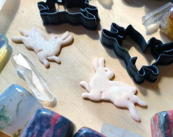 Pair of Bunny Rabbits Jumping - Embossed Sharp Clay Cutter