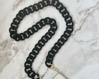 Black Smartphone Luxury necklace cord, iPhone 13 Chain crossbody phone case, lanyard for iphone, phone neck strap, Samsung crossbody case