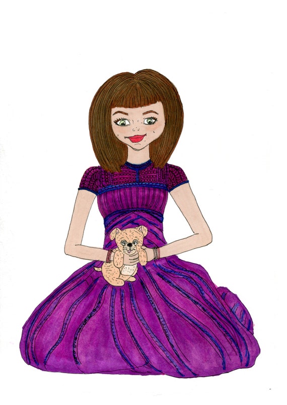 Fluffy New Puppy A4 Cute Dog Purple Dress Girl Happy Pet Etsy