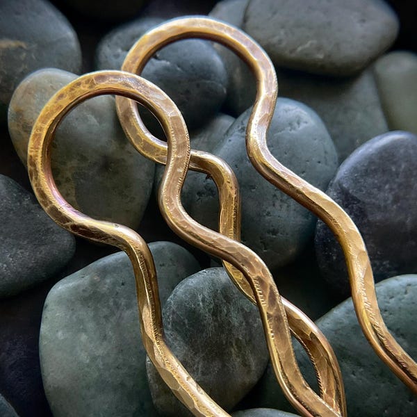 Sassypants Hairpins in golden jewelers brass— hand forged PAIR