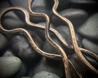 Sassypants Hairpins in antique bronze— hand forged PAIR