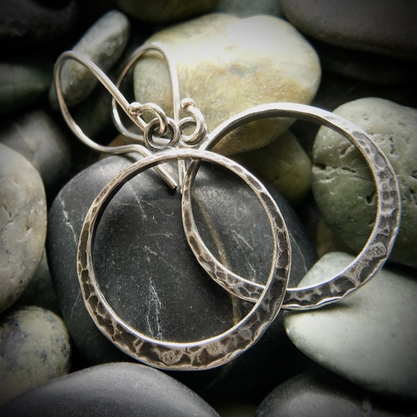 1” Everyday Hoops, hand forged, sterling silver