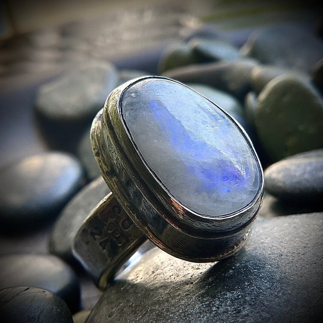 Upstead Rings Onward & Upward Hand Forged Silver Ring With Rainbow Moonstone - Etsy