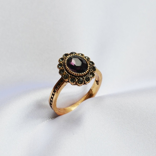 Bronze Hittite Design Marcasite&Purple Stone Ring, Unique, Vintage, Shiny, Women Rings