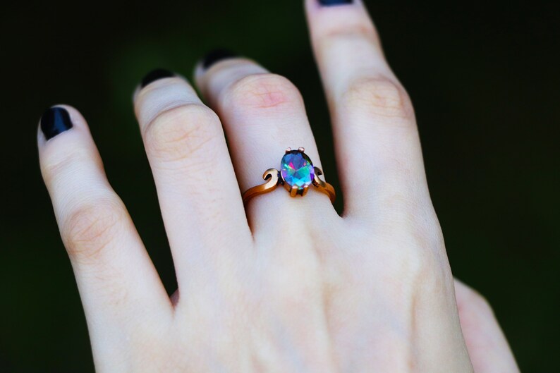 Unique Vintage Shiny Bronze Art Deco Harlequin Zircon Ring Women Rings