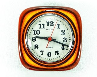 Fancy 1970s Ceramic MIDCENTURY WALL CLOCK by 'Europa' West Germany, red orange yellow
