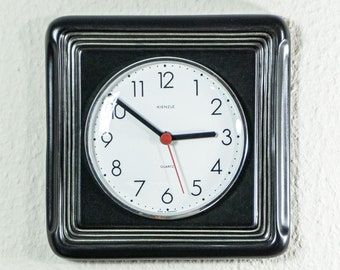 Rare! Black 1970s German MIDCENTURY Ceramic WALL CLOCK by Kienzle