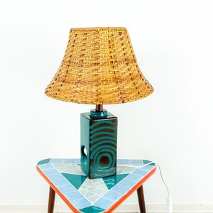 1970s Midcentury Ceramic LAMP with WickerShade by VEB Haldensleben made in former GDR East Germany