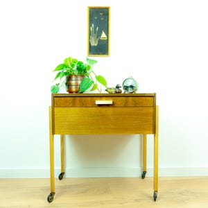 1960s Wooden Midcenturymodern NIGHTSTAND SEWING CART Side Table on Casters Vintage Home Decor
