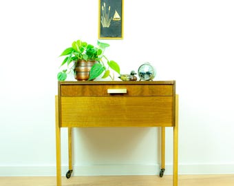1960s Wooden Midcenturymodern NIGHTSTAND SEWING CART Side Table on Casters Vintage Home Decor