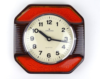 1970s JUNGHANS WESTGERMANY Ceramic Battery Clock Orange Brown