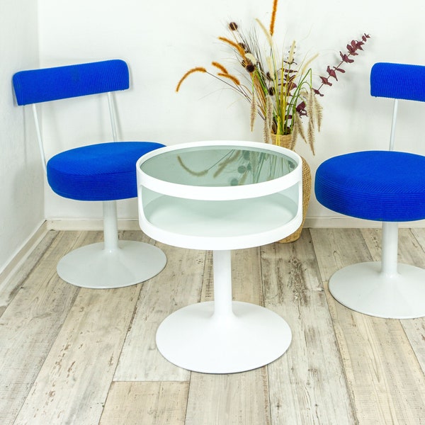 White 1970s Wooden SIDE TABLE with Smoked GLASS Top by Opal Möbel, Bar Lounge Table