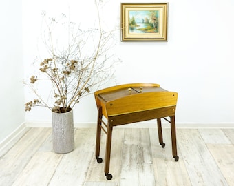 Rare 1960s wooden BICOLOR SEWING CART Box Side Table