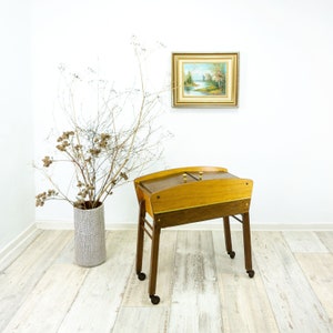 Rare 1960s wooden BICOLOR SEWING CART Box Side Table