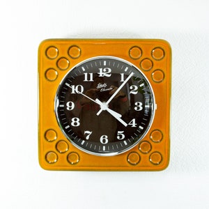 Burnt orange 1970s ceramic bubble relief WALL CLOCK by Schatz Westgermany