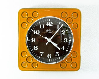 Burnt orange 1970s ceramic bubble relief WALL CLOCK by Schatz Westgermany