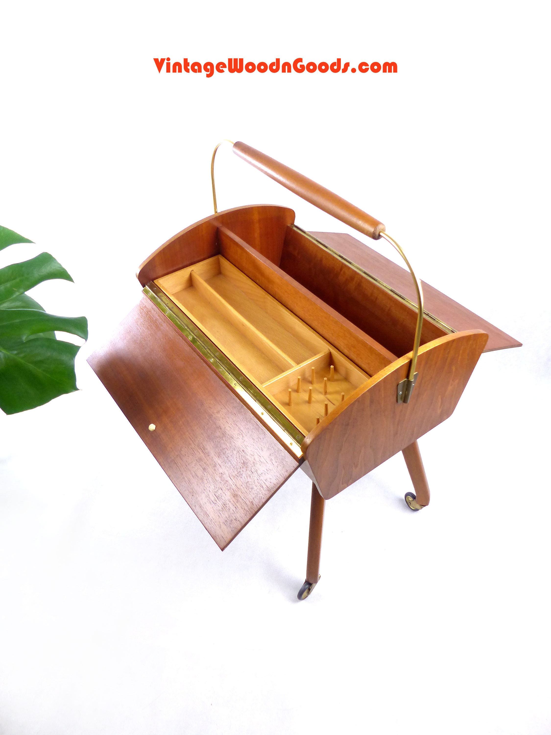 Large 1960s WOODEN SEWING BOX on Wheels Etsy