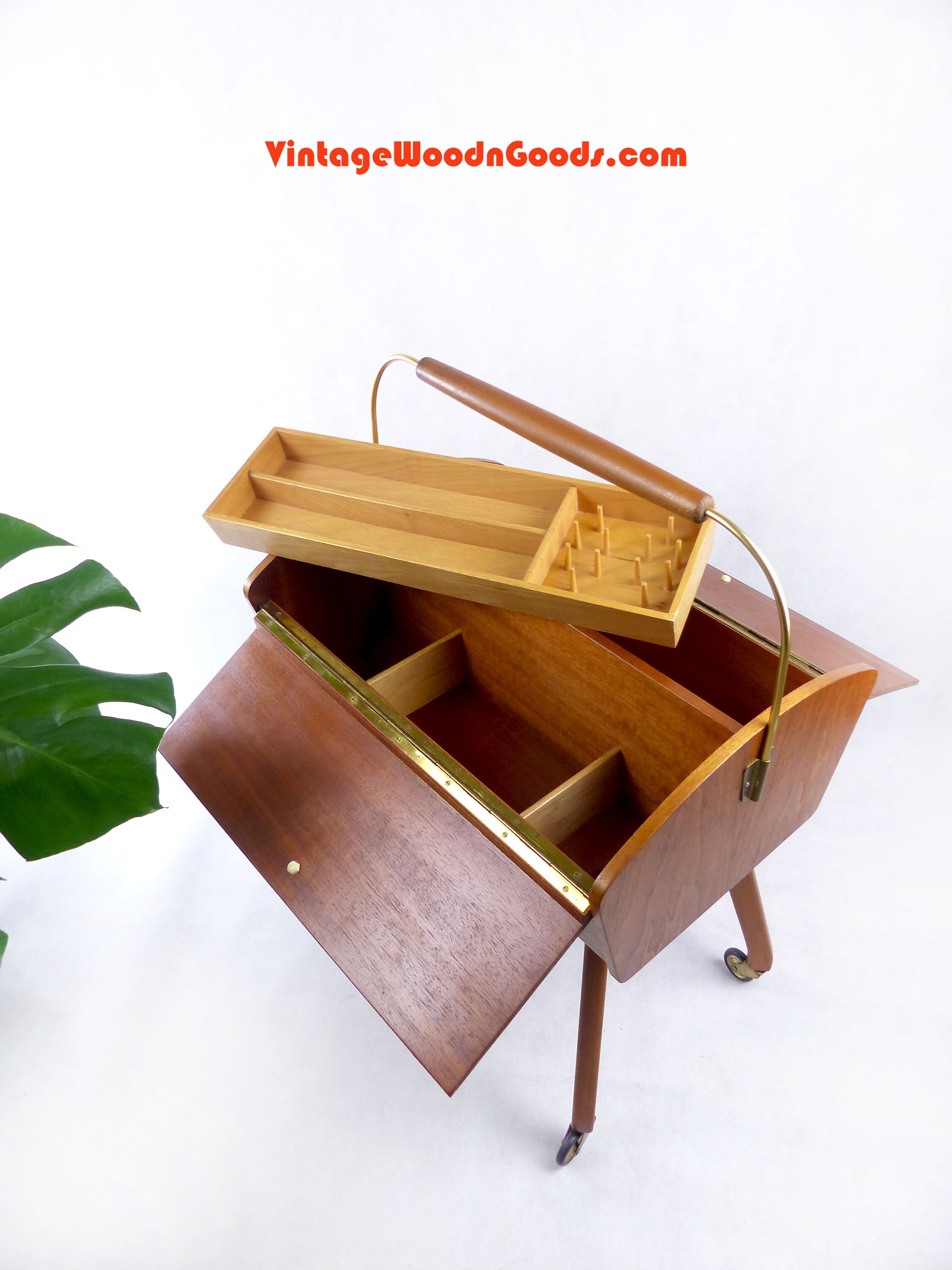 Large 1960s WOODEN SEWING BOX on Wheels Etsy