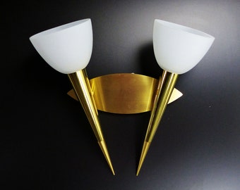 Rotatable Double WALL TORCH SCONCE from 1990s Brass Glass