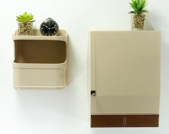 Set of 2 West German 1970s plastic bathroom shelf and MEDICINE CABINET 'Gerda'