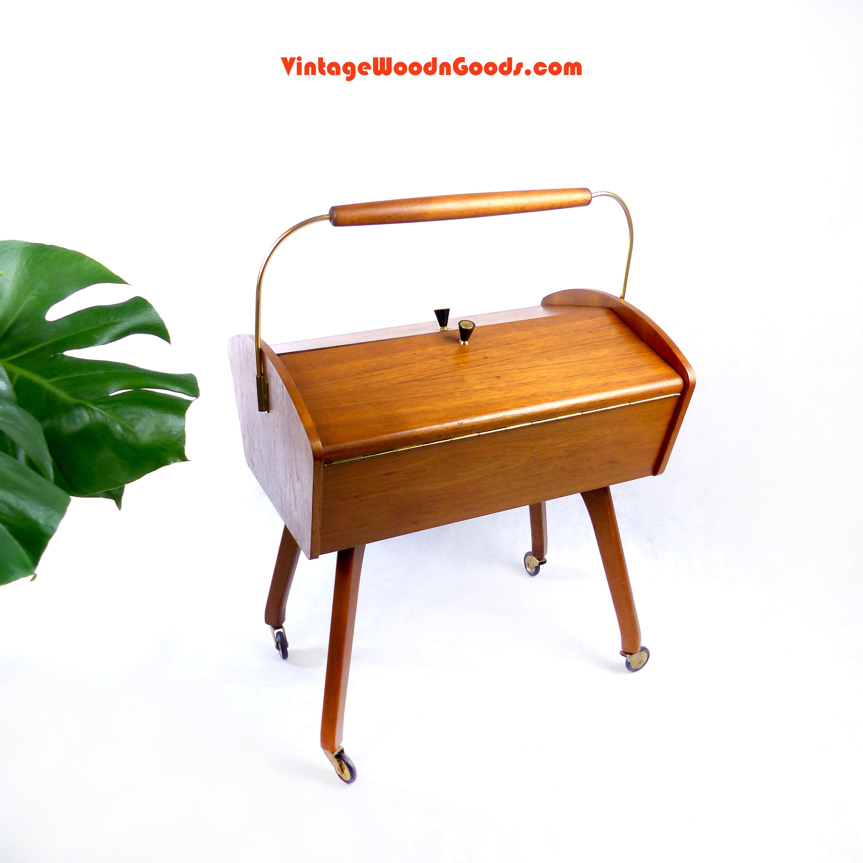 Large 1960s WOODEN SEWING BOX on Wheels Etsy