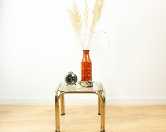 Square 1980s Golden Smoked Glass Side End Table Nightstand