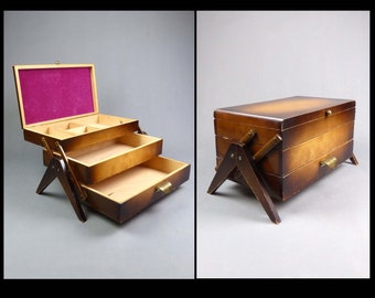 Vintage cantilever SEWING or JEWELRY BOX, 1960s East Germany