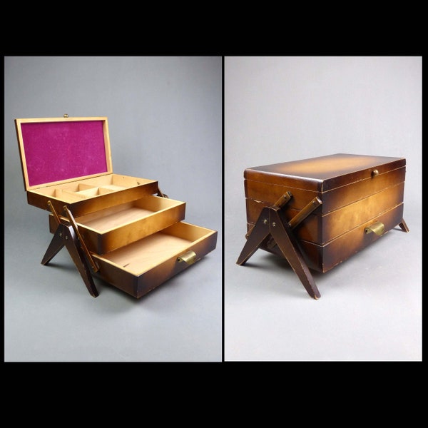 Vintage cantilever SEWING or JEWELRY BOX, 1960s East Germany