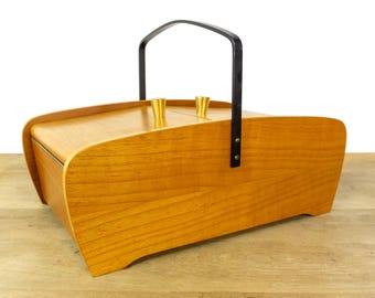 1960s Minimalist Wooden Sewing Box – Mid Century Jewelry Box