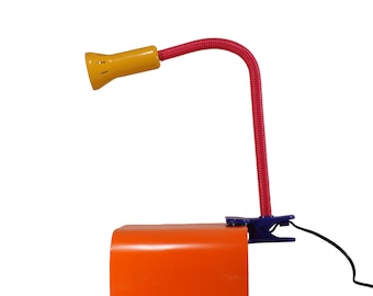 1990s Vintage Memphis Style CLAMP-ON LAMP blue red yellow Spot Light