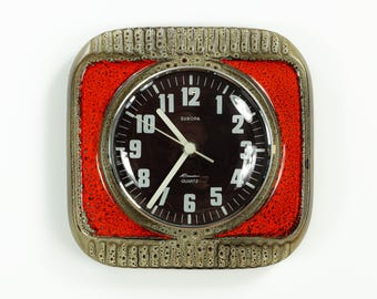 Red Brown 1970s MIDCENTURY Ceramic WALL CLOCK Made In West Germany