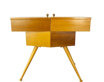 Extraordinary 1970s Midcentury Sewing Box - Swivel Compartments Side Table