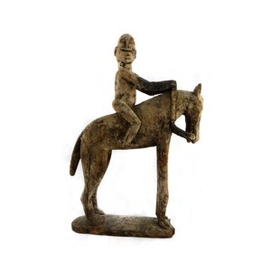 Authentic DOGON HORSEMAN Rider STATUE Horseman Statue Antique African Tribal Art Unique Wooden Equestrian Figure from Mali