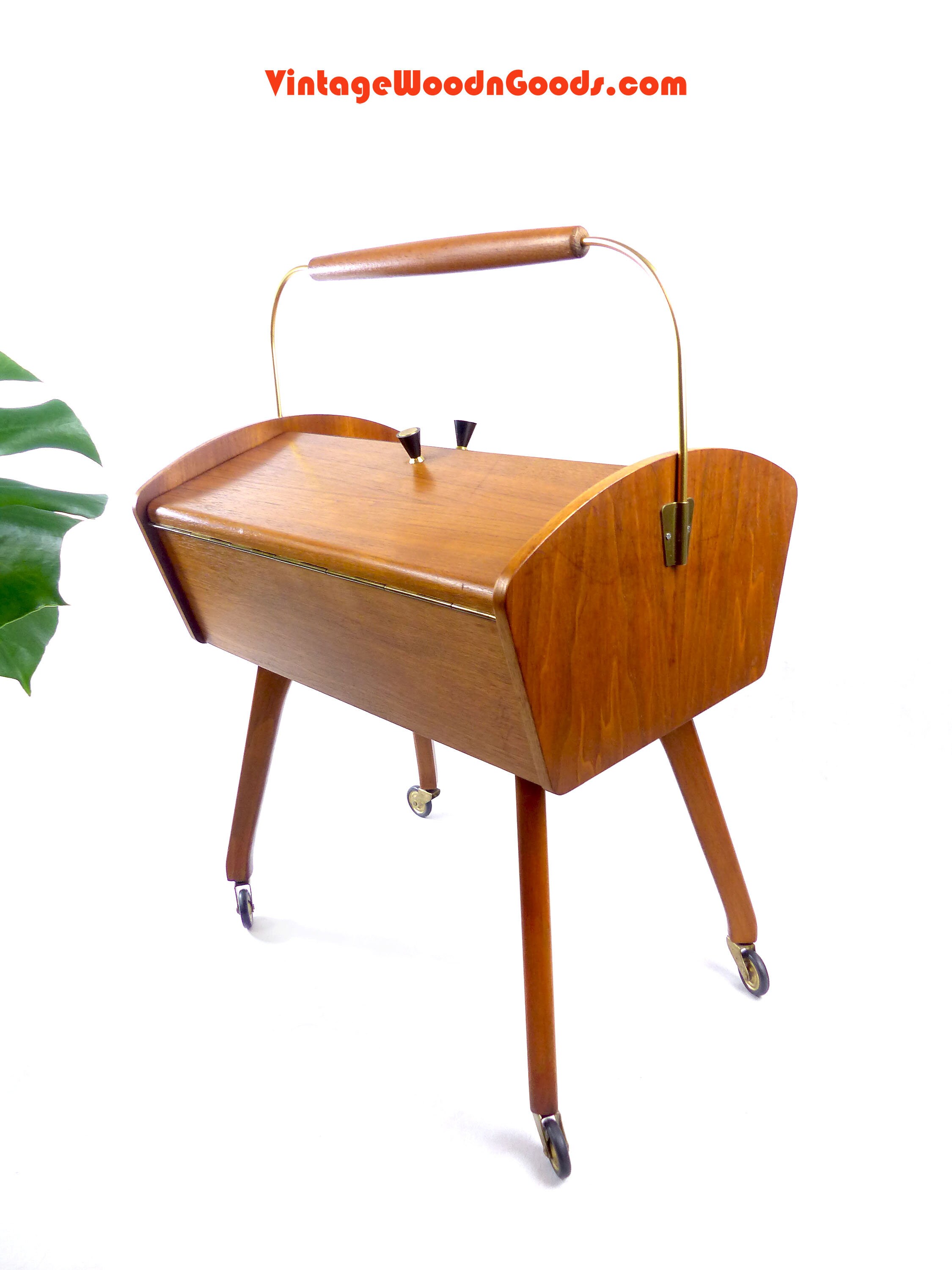 Large 1960s WOODEN SEWING BOX on Wheels Etsy